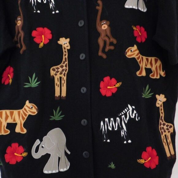 Vintage Womens Top Blouse Monkey Zebra Tiger Giraffe Size large Short Sleeve - Picture 3 of 8